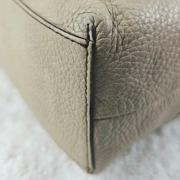 BRIGHTON Beige Pebble Leather Hobo Shoulder Bag Whipstitching Tassel Drawstring - Picture 11 of 16